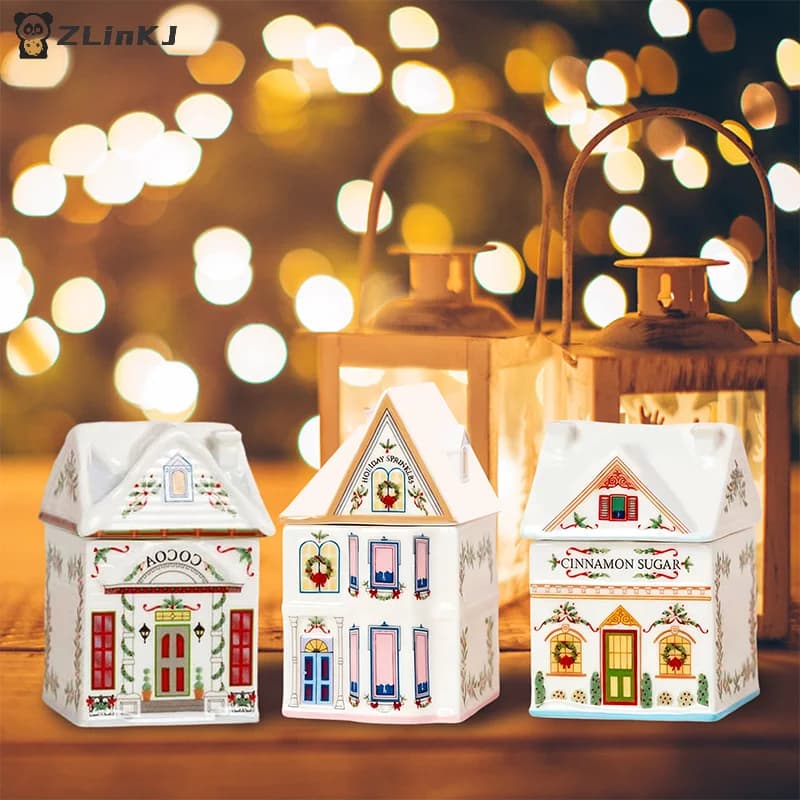 ▶ Set di case di spezie per villaggio festivo da 1 pezzo, mini barattoli di case di pan di zenzero di Natale, decorazioni festive per controsoffitto della cucina, regali di Capodanno