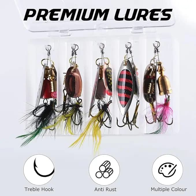Goture Metal Spinner Lures Set 8PCS Rigid bait Ultra-Reflective Blades 3D Glasses Packing box Freshwater Salt water for edges/trusher