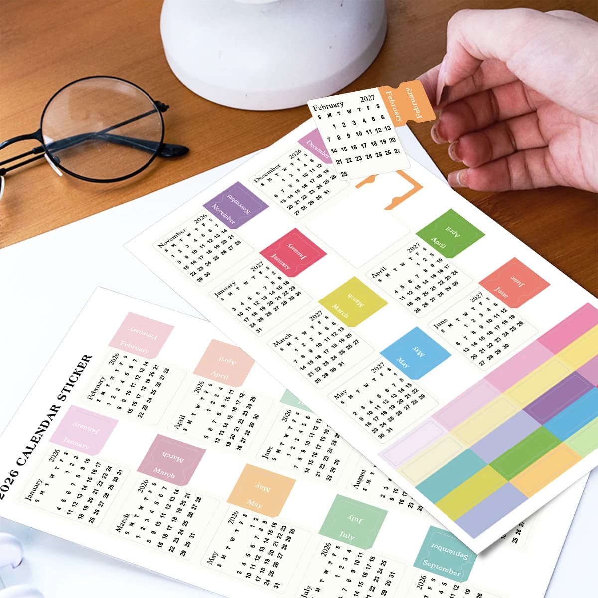 2 fogli 2026 adesivi calendario, adesivi pianificatore mensile, etichette per quaderni di album fai da te, pianificazione, uso scolastico/ufficio