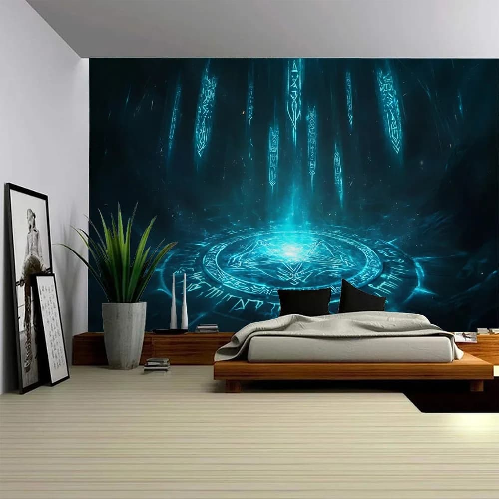 Mysterious Rune Tapestry Wall Hanging psychedelic Retro Background Poster Home Dormitory Studio Decoration Fabric Mural