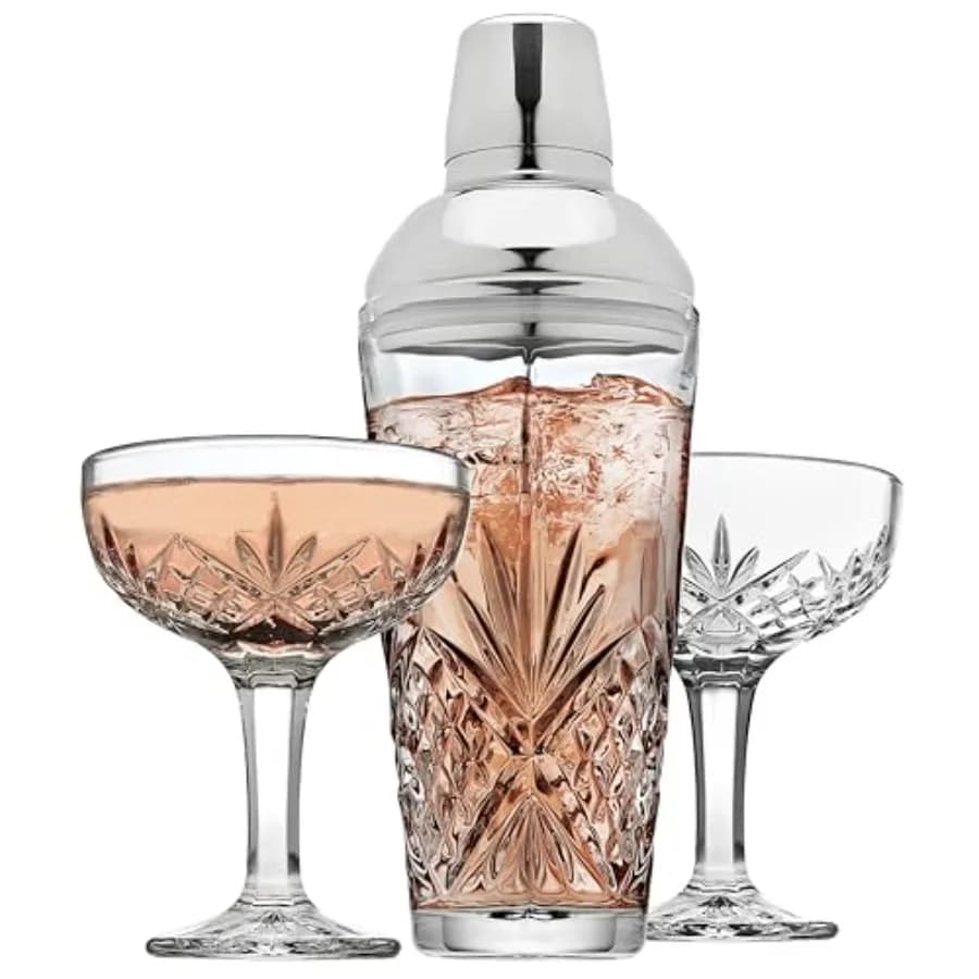 Set da Bar con Shaker per Cocktail e Bicchieri, Set Shaker Martini e 2 Bicchieri da Martini - Collezione Dublin