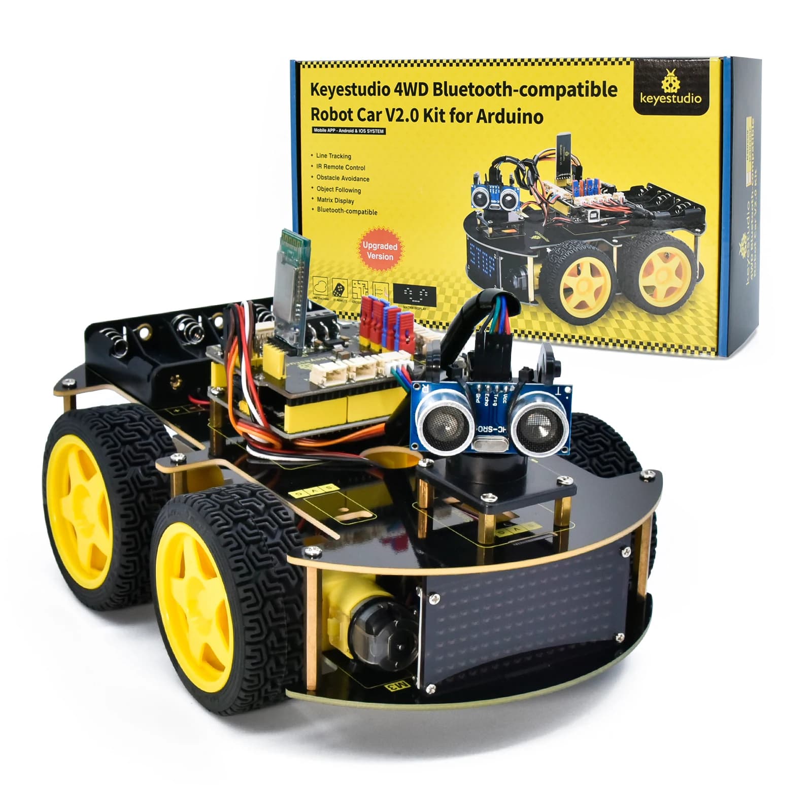 Keyestudio 4WD Multi BT Robot Car Kit V2.0 W/Display a LED per Arduino Robot Kit Kit elettronico fai da te/Kit per auto di programmazione Giocattoli per bambini