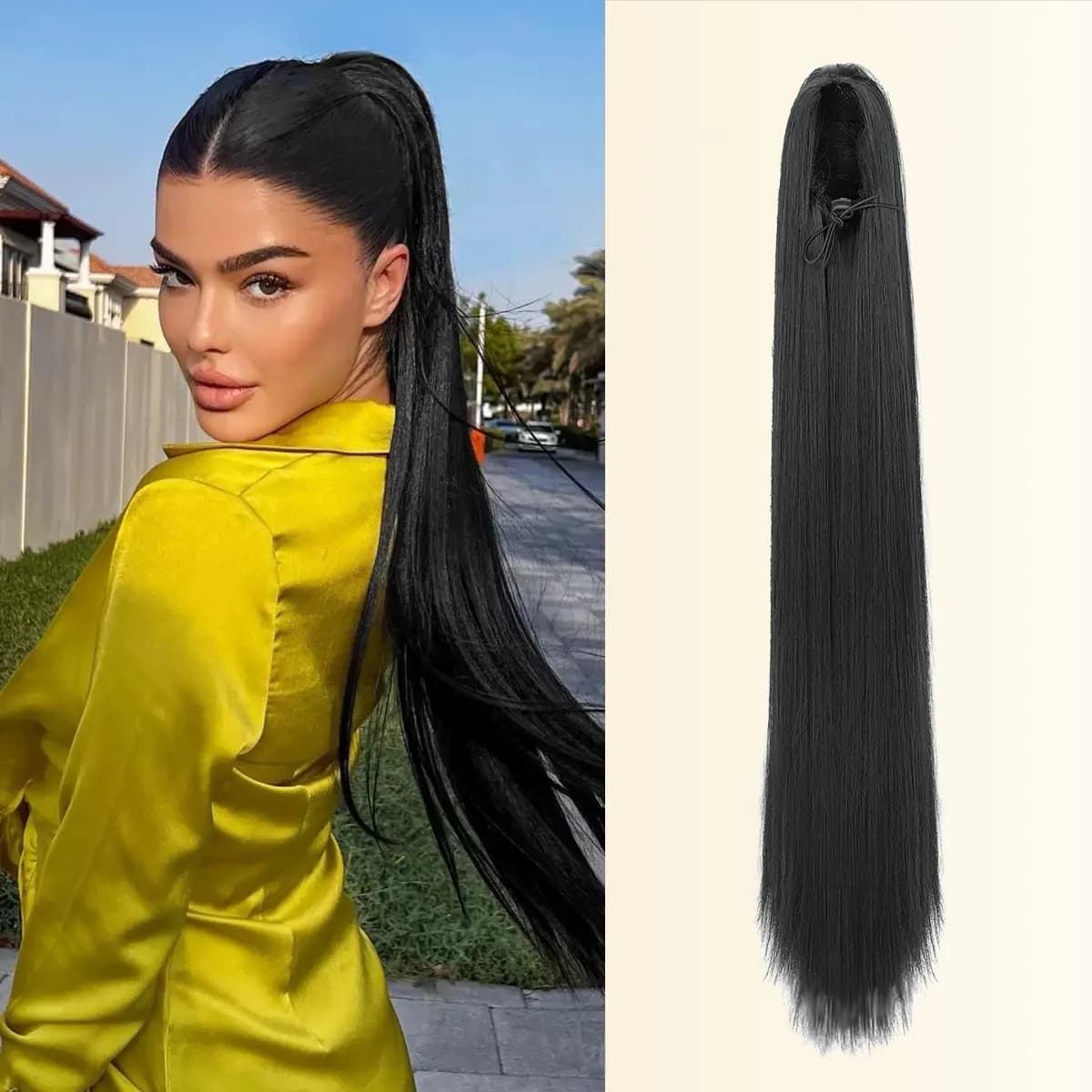 Extension for Horsetail with Cordoncino, Long and Lyscia, Soft, with Clip, Heat Resistant, Synthetic