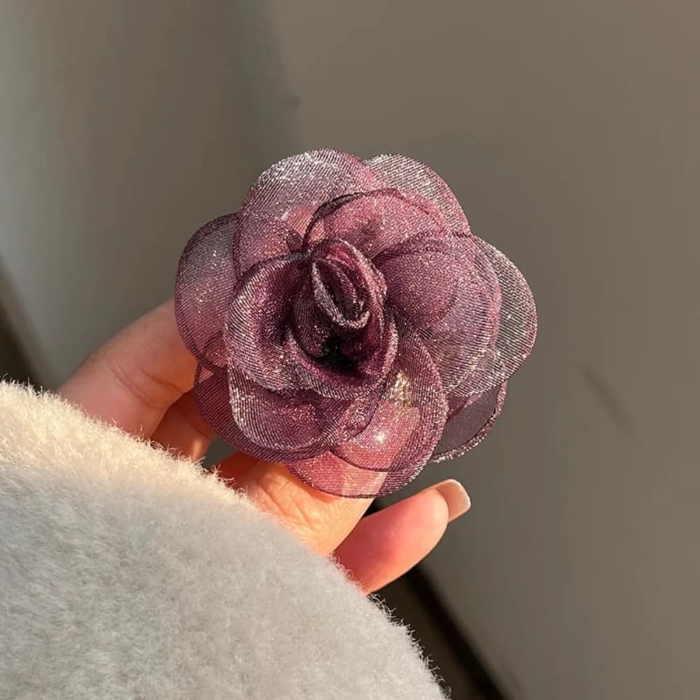 Simple Cloth Simulation Flower Hair Claw Mesh French Style Camellia Shark Clip Headdress Side Clip Flower Claw Clip Holiday