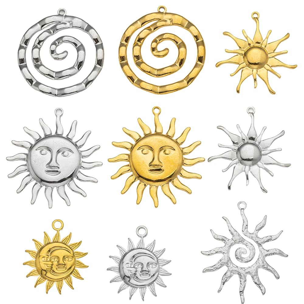 5 ciondoli per sole celeste in acciaio inossidabile, pendenti con sorriso fai da te per collane, bracciali, creazione di gioielli, forniture artigianali, decorazioni per feste