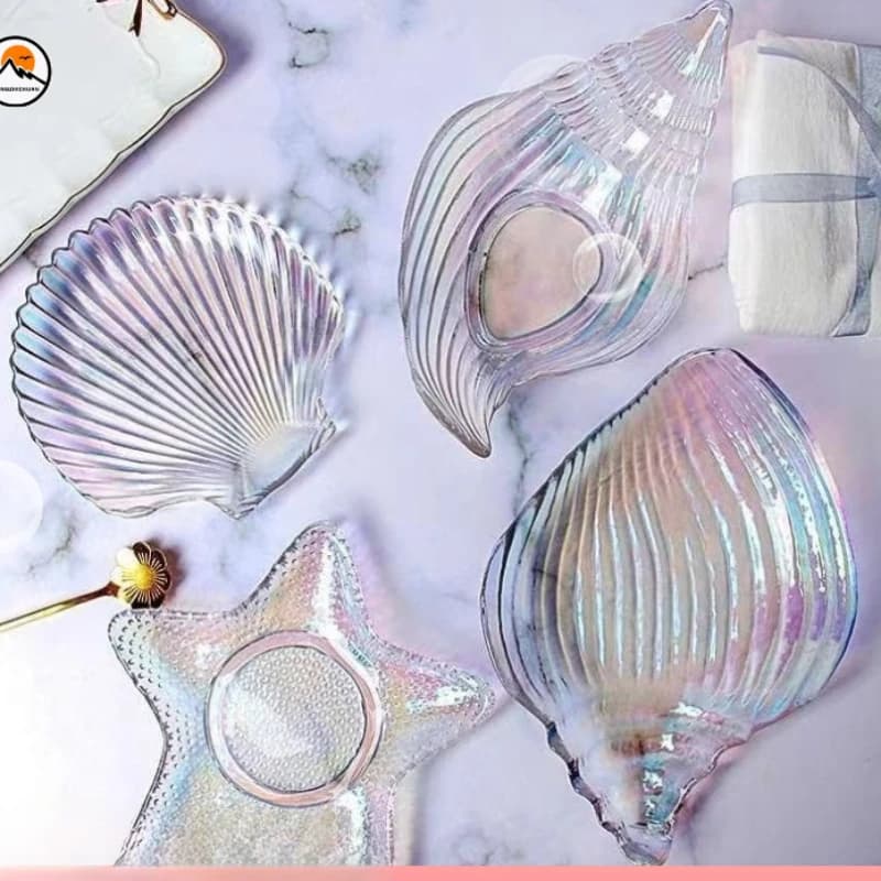 Piatto di vetro dell'oceano Piatto di pasto irregolare Piatto di insalata da dessert Frutta secca Snack Decorazione Lumaca di mare Piatto di conchiglia di stella marina
