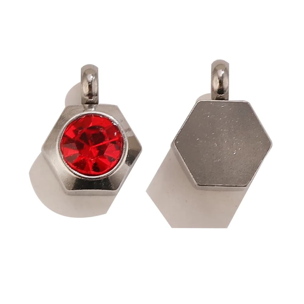 10/50pcs Stainless Steel Hexagon Red Rhinestone Mini Charm Tiny Crystal Hex Pendant Finding Bulk for DIY Bracelet Craft Wholesal