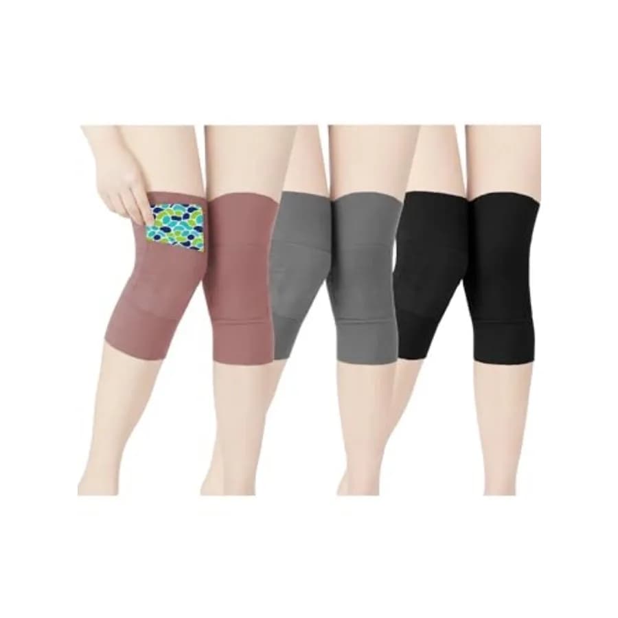 3 Pairs Knee Warmers with Pocket Leg Warmers for Storing Heating Stickers Leg Compression Sleeve Knee Brace Pad for Women Men S