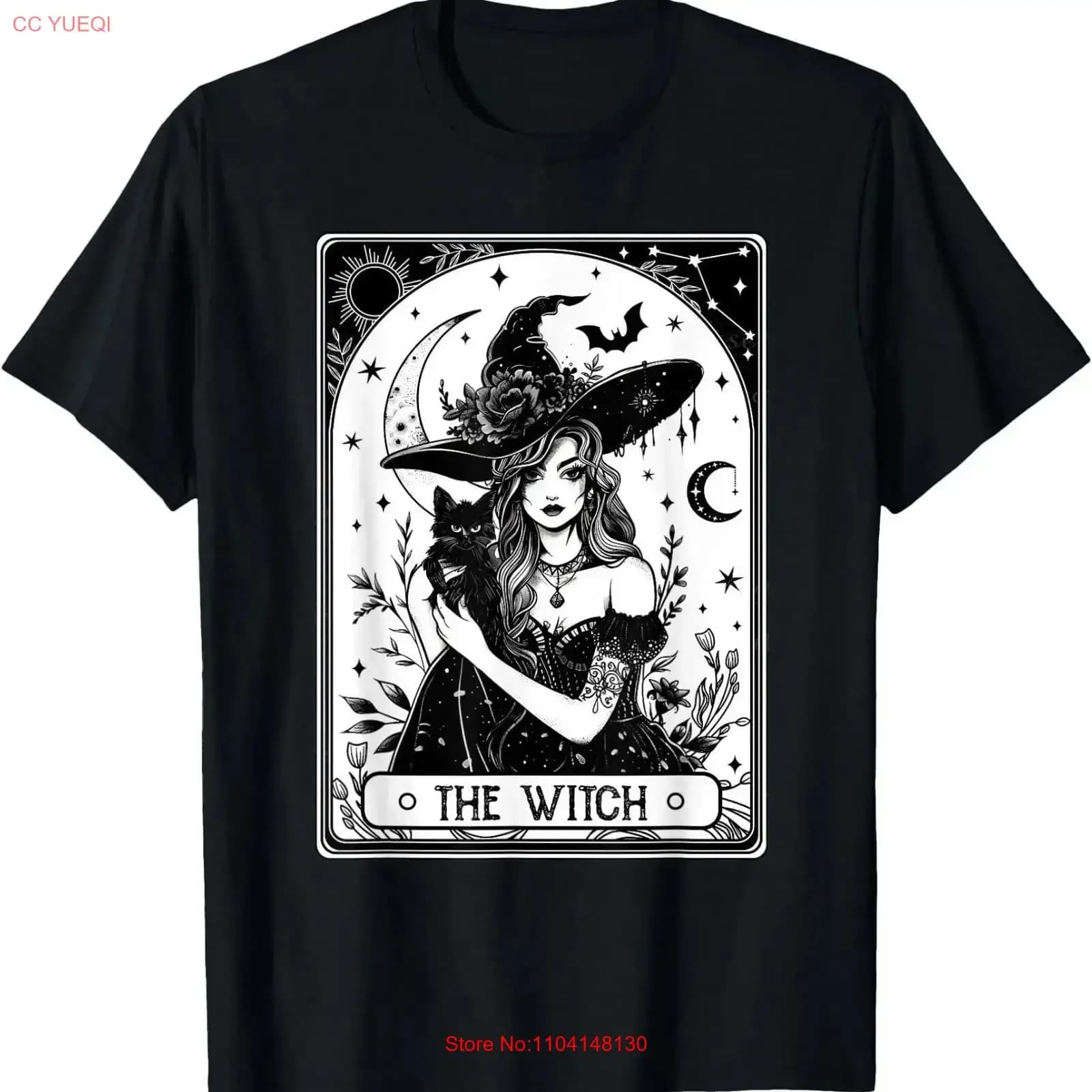 Maglietta Tarot Card The Witch Black Cat Funny Spooky Season Halloween, grafica vintage effetto lavato, traspirante leggermente