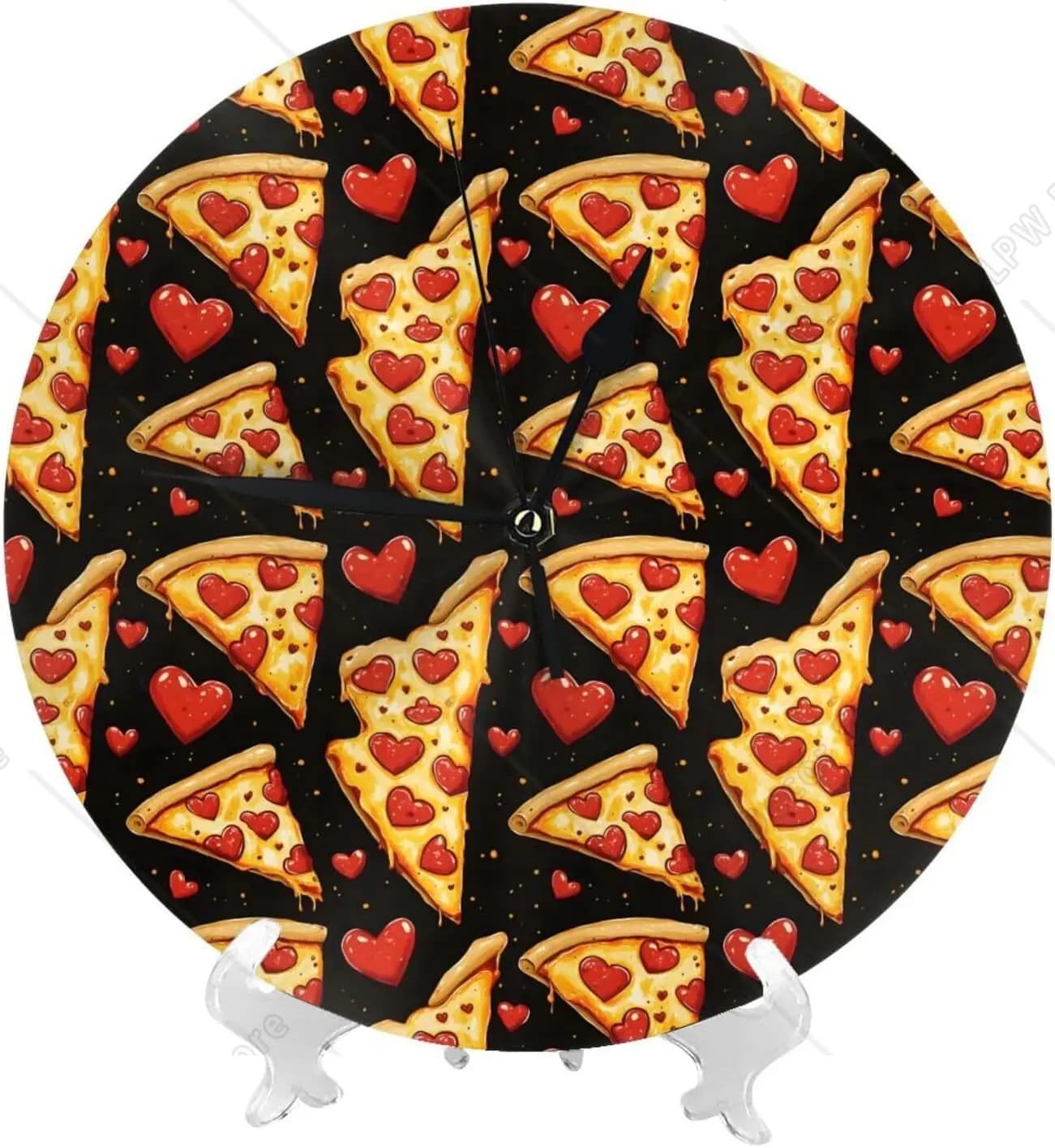 Orologi da Parete 10 Pollici con Stampa Cuore Rosso e Pizza, Moderni Orologi Silenziosi per Soggiorno, Cucina, Ufficio, Bagno