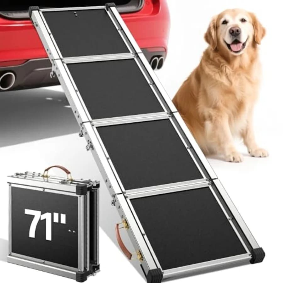 Rampa per Cani in Lega di Alluminio 71 per Auto, SUV, Camion: Argento, Pieghevole, per Esterni, con Cerniere in Acciaio Resistente, Antiscivolo