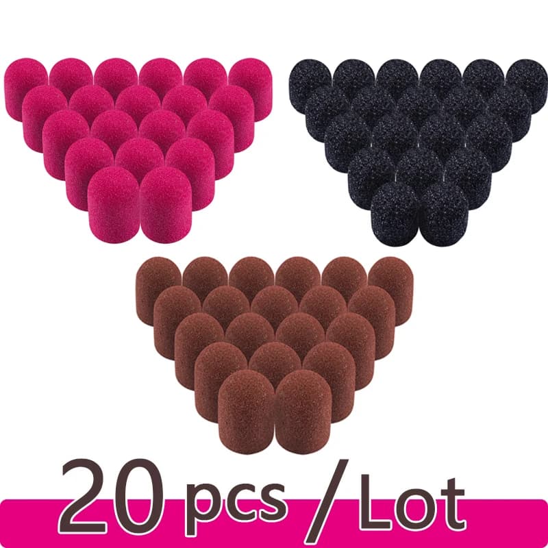 20 pcs Nail polishing caps with rubber Gel Polish Remover Nail Drill Toe Moulding Mill Sand Carpet Tool for manicure machine
