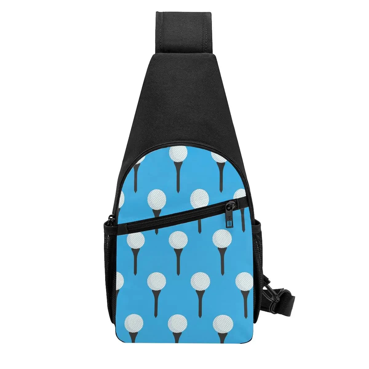 Golf Ball And Tee Pattern Cyan Blue Chest Bag Men Sling Crossbody Backpack Chest Bag Traveling Hiking Daypack Shoulder Bag
