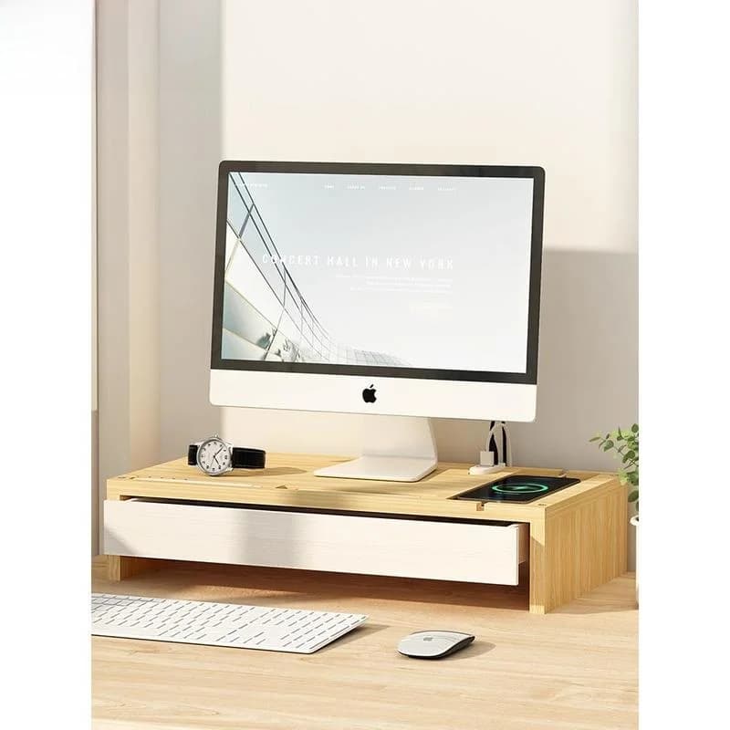 Supporto per Monitor da Scrivania, Base Multifunzionale per Computer e Notebook, Design Semplice per Ufficio e Dormitorio