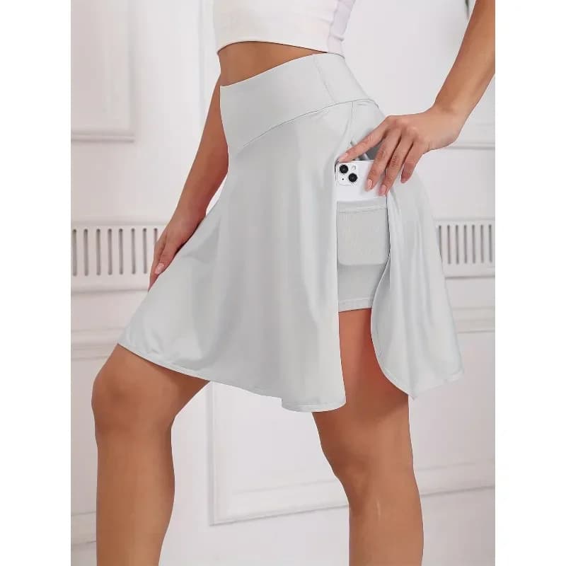 Gonna da yoga anti-trasparenza con tasche, pantaloncini sportivi da allenamento traspiranti a vita alta, pantaloncini da corsa e danza da donna