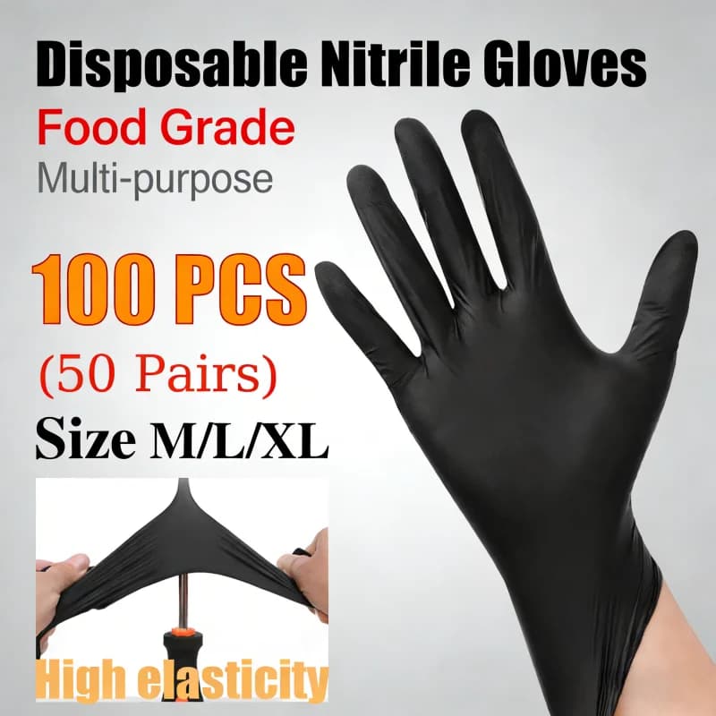 100 pezzi di guanti in vinile nero nitrile, monouso, senza polvere e senza lattice, guanti da cucina, per donne, saloni di bellezza, cucina, tatuaggi, parrucchieri