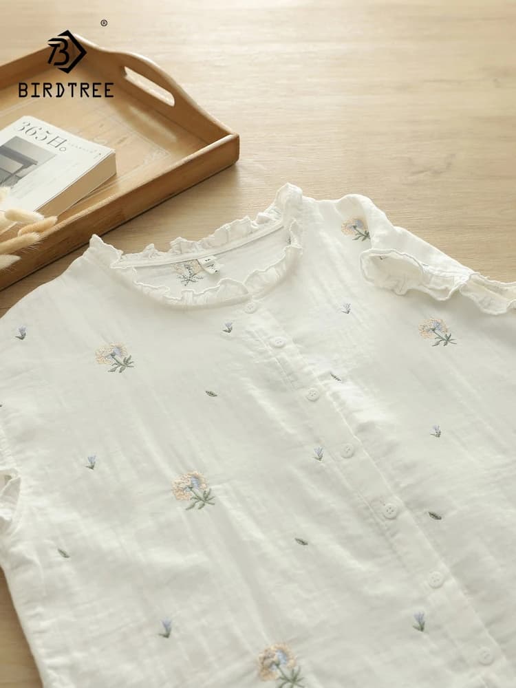 Nuova Camicia Estiva 2026 da Donna in Cotone Senza Maniche, con Ricami a Balze, Stile Mori Girl, Moda OL Casual, Blusa Morbida e Larga T64687CC
