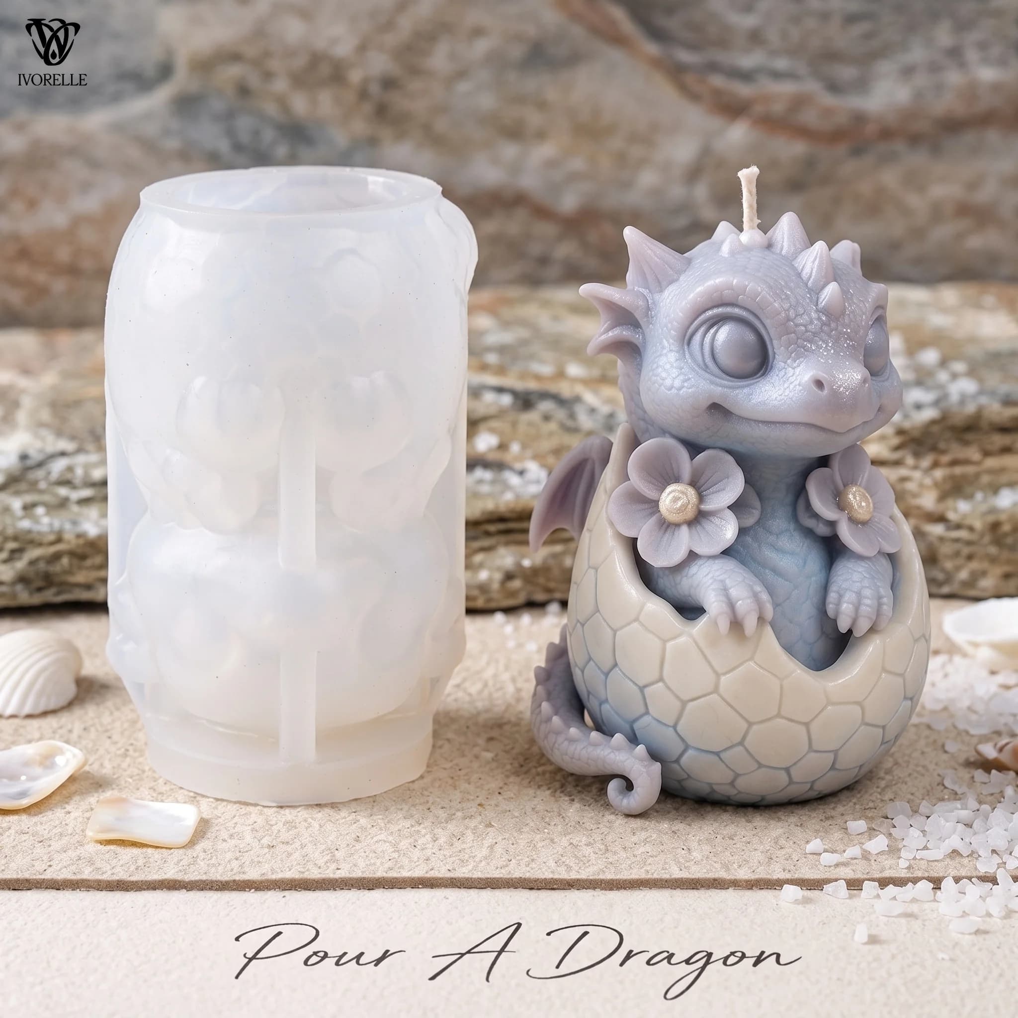 IVORELLE Baby Dragon Silicone Candle Mold Scaly Eggshell With Flowers For Wax Resin Plaster Soap DIY Home Decor Craft