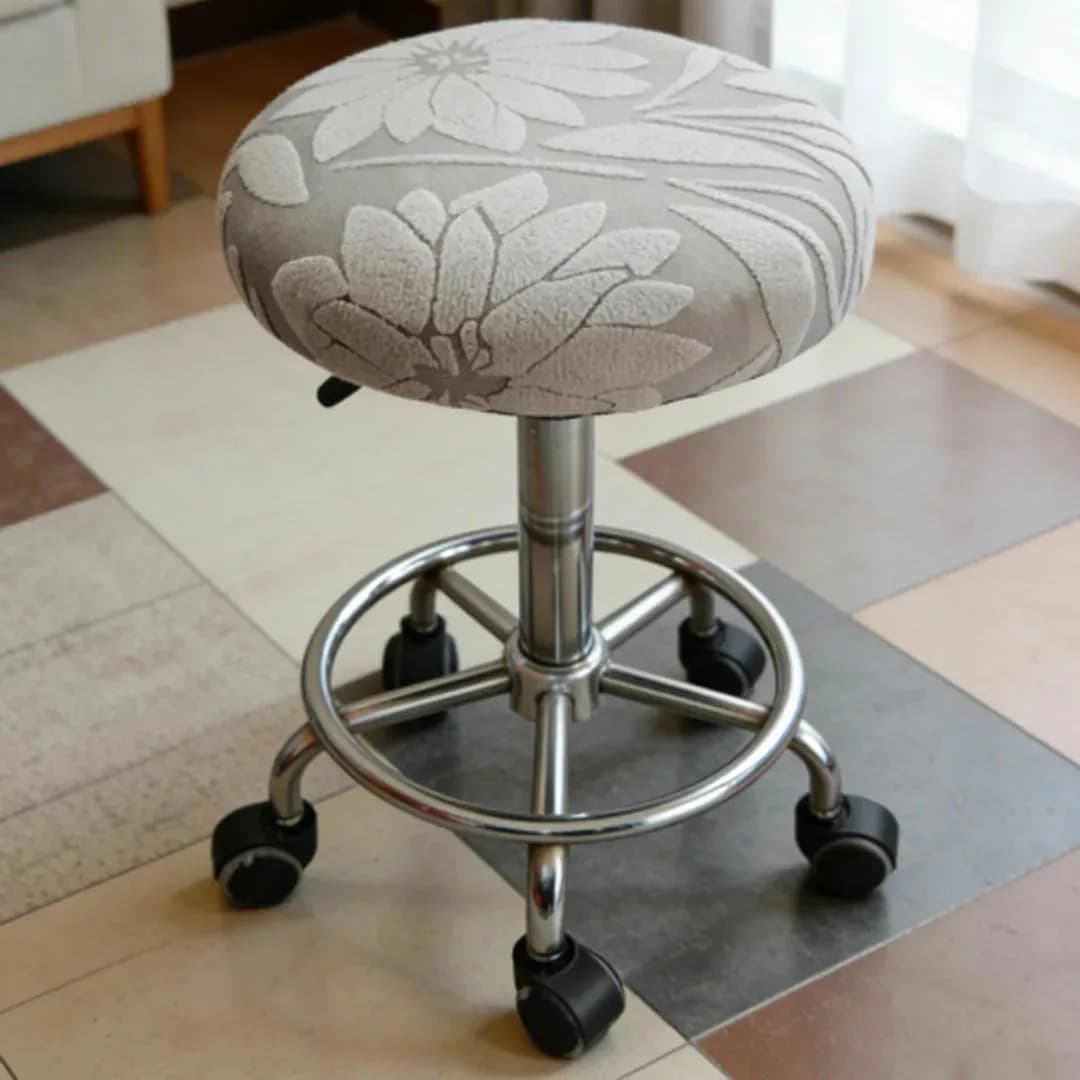 Bar Stool Cover Camellia Jacquard Fleece Slipcover Soft Elastic Round Spandex Chair Seat Protector Home Office Decor Cover