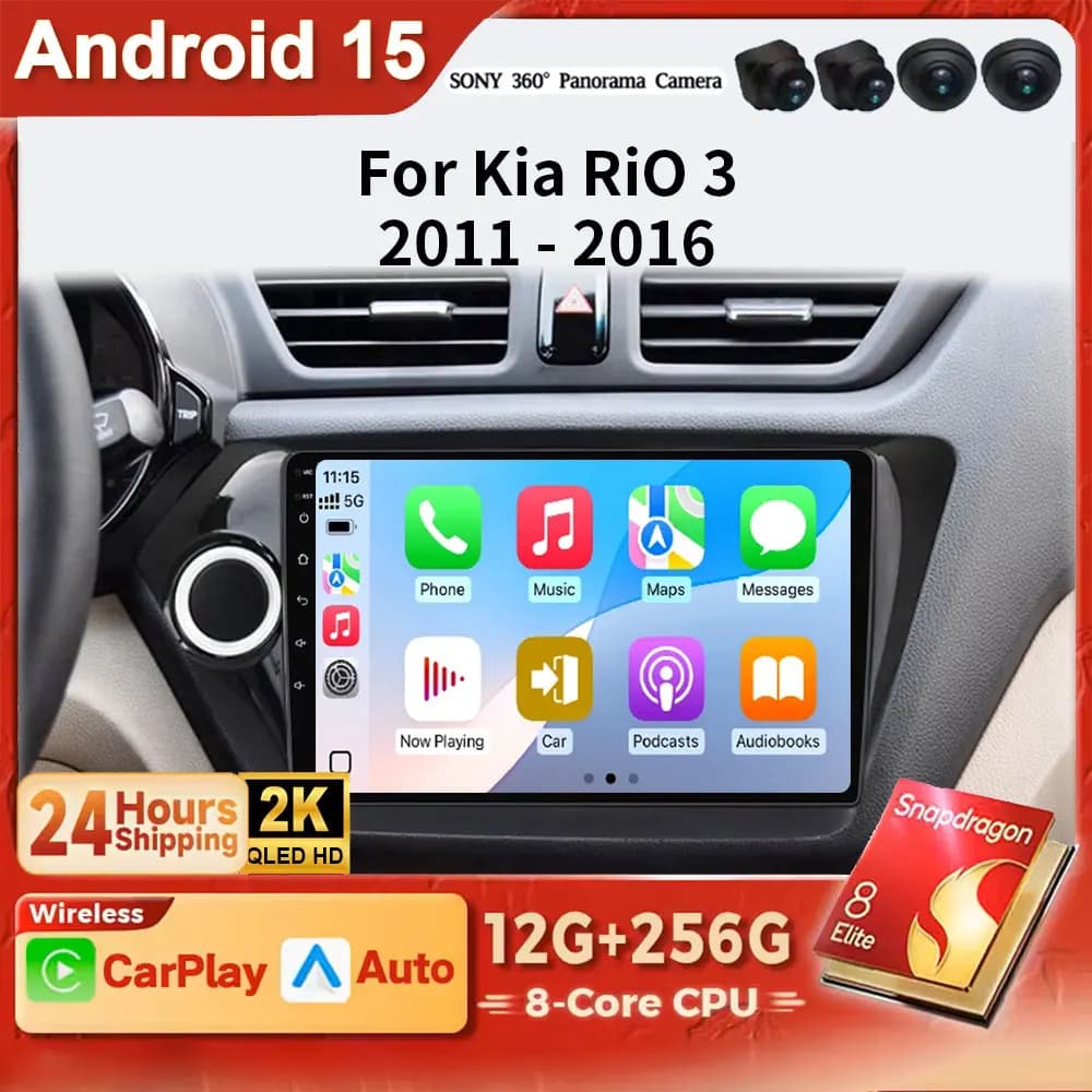 Android 15 2K QLED GPS For Kia RIO 3 4 Rio 2010- 2018Car Radio Multimedia Stereo CarPlay Video Player Head Unit DSP DVD 4G BT