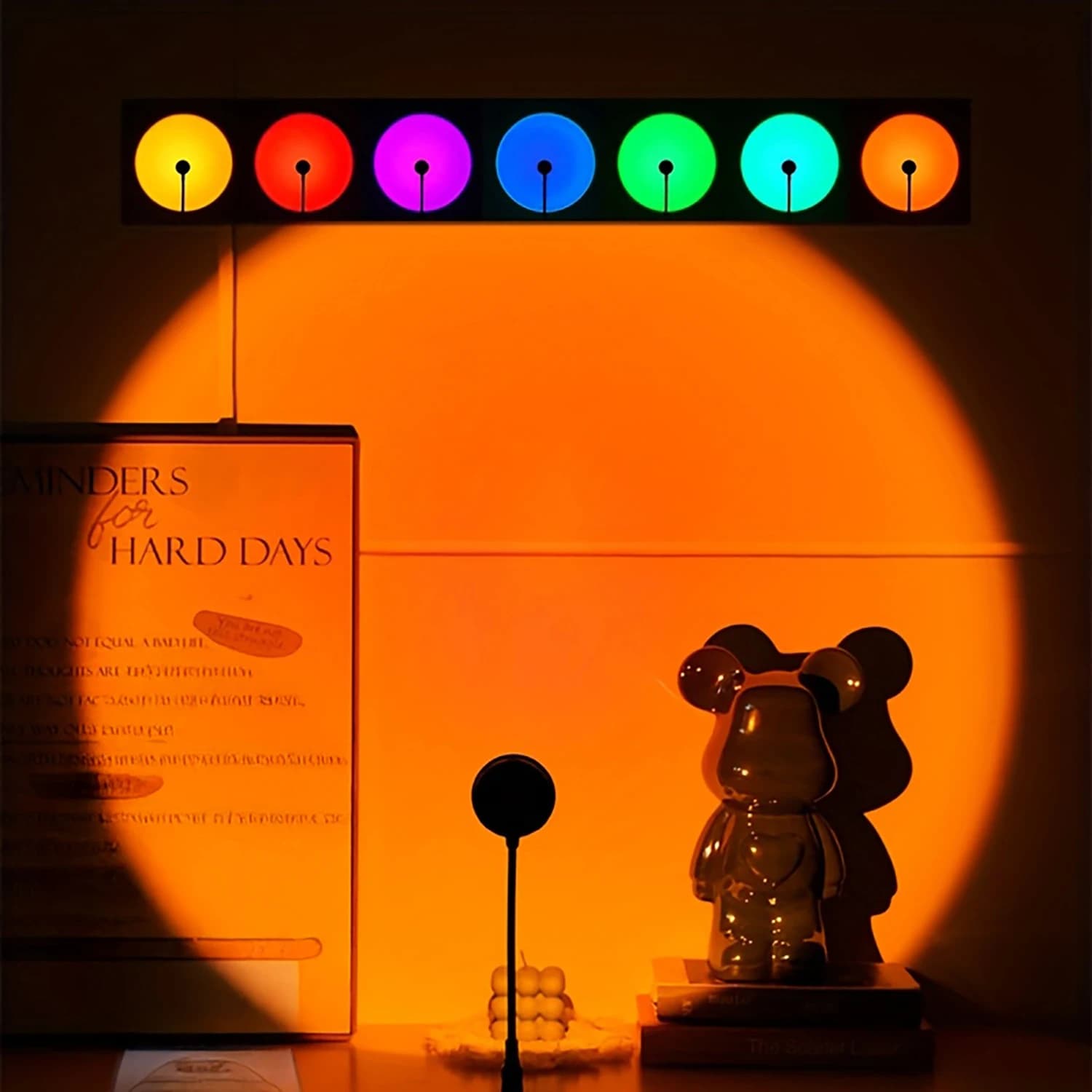 Luce ambientale LED colorata effetto tramonto, sette colori regolabili, USB plug-and-play, adatta per decorazioni murali per feste.
