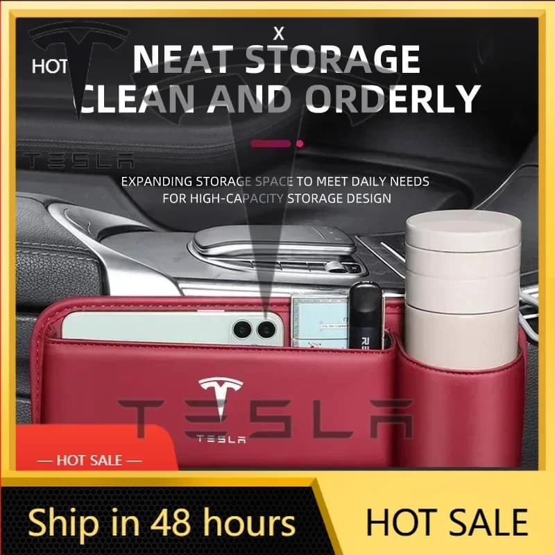 Adesivo per auto Tesla, organizer per il vano tra i sedili in pelle PU, scatola multifunzionale, accessori per Tesla Model 3 X S Y 2020 2021 2023, decalcomania