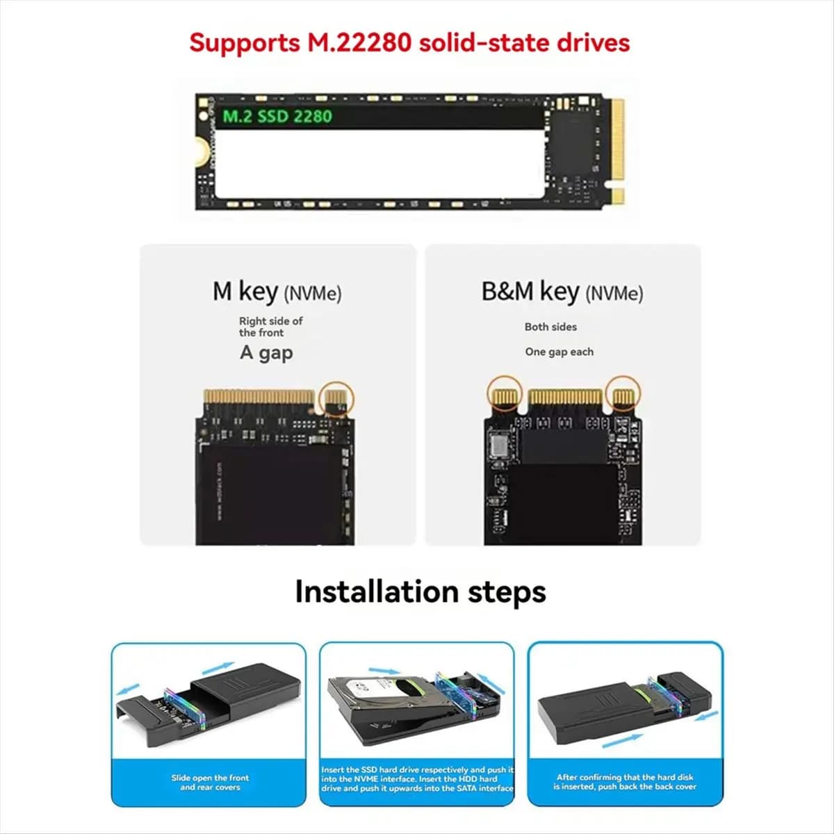 DT81 2.5/3.5 Inch HDD M.2 NVME SSD Case Dual Disk Case Portable USB 3.0 Hard Drive Enclosure External Hard Disk Box US Plug