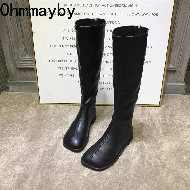 Women's High Knee Boots Street Style Fashion Elegant Shoes With Square Tip Modern Women's Long Boots
