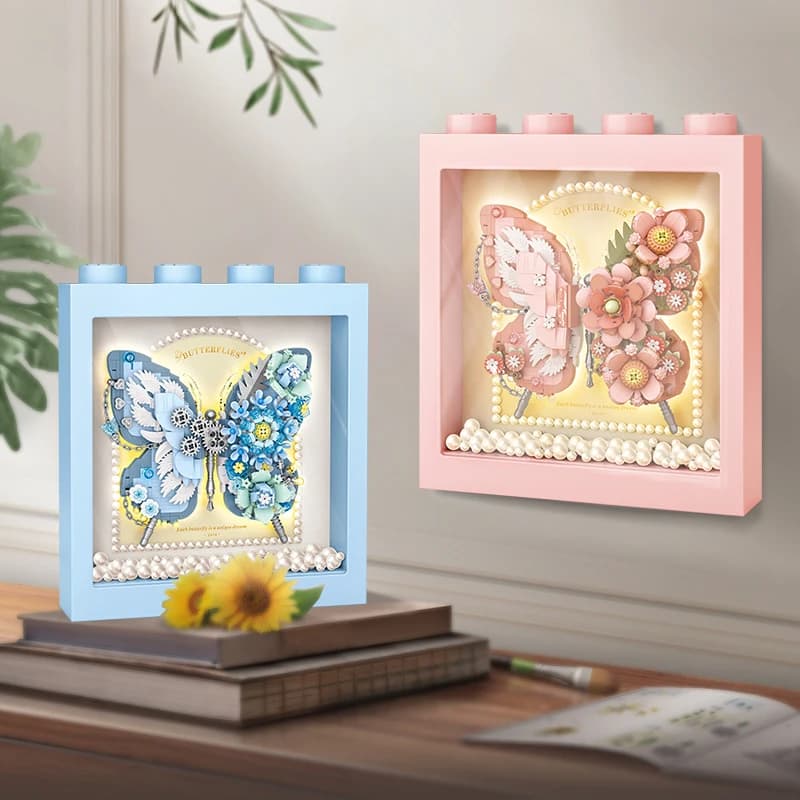 Creative Dreamy Butterfly Frame Flower Painting With Lighting Set FAI DA TE Mini Building Blocks Decorate Toys For Adult Gifts