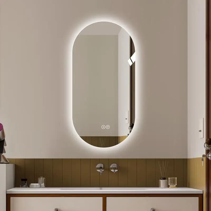 Specchio antiappannamento touch screen LED con montaggio a parete intelligente da 48x24 pollici per bagni e barbieri