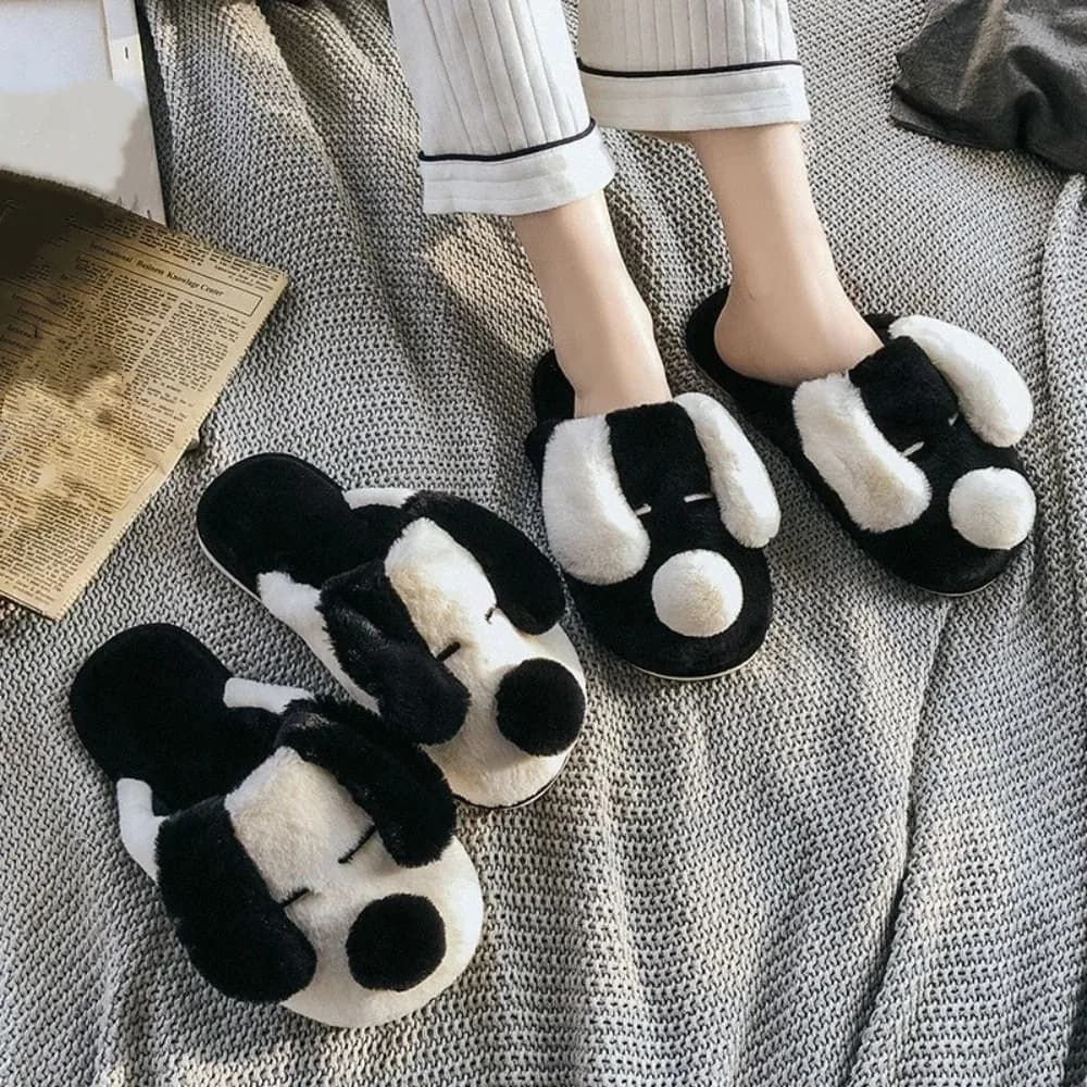 Homewear Slippers for dogs cartoons Soft thickened warm fur slippers winter Nice winter slippers anti-slip for couple Woman Man
