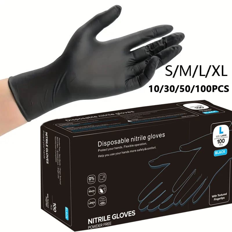 Guanti monouso in nitrile da 100 pezzi, senza lattice, impermeabili, durevoli, adatti per la cucina, la lavorazione degli alimenti, il salone di bellezza, il lavoro