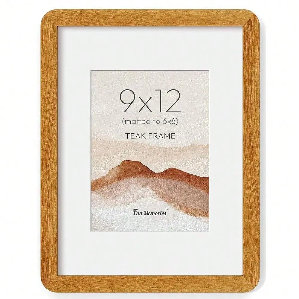 Cornice per foto in legno massello di teak con vetro vero, cornice in legno 9x12 con passepartout per 6x8, perfetta per posizionamento orizzontale o verticale
