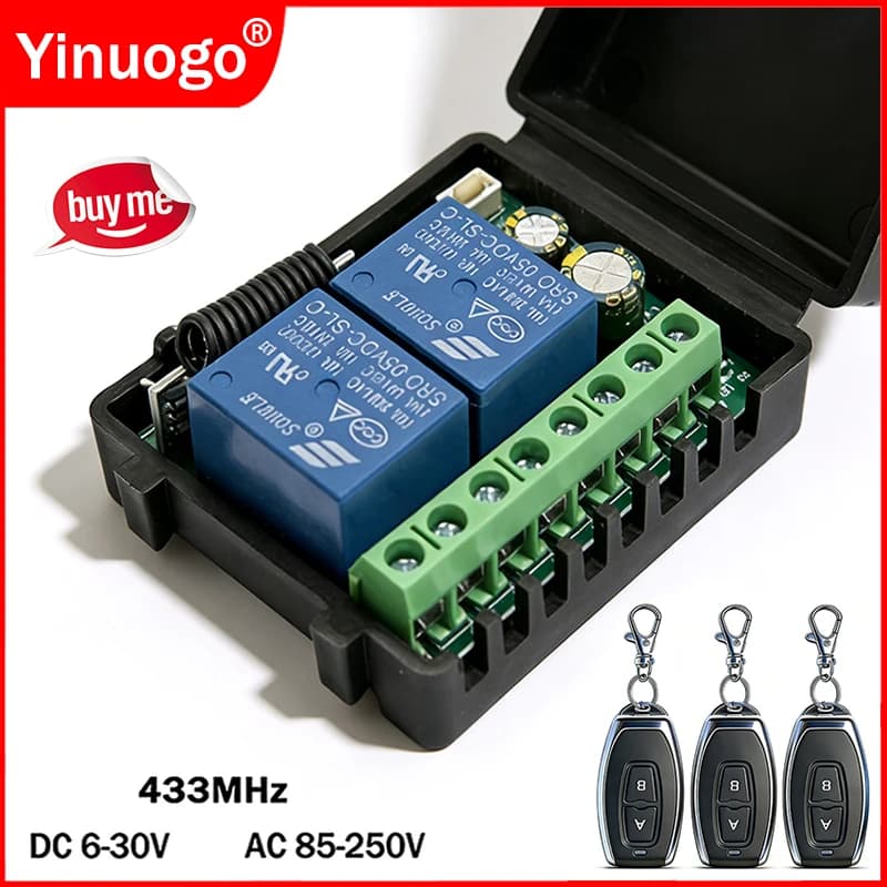 DC 9V 12V 24V AC 85-250V 2CH Modulo Relè Ricevitore EV1527 Interruttore di Controllo Remoto Senza Fili 433MHz per Cancello Luce LED Fanner Motore