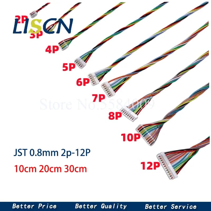 10 pz JST 0.8mm Cavo del Connettore 02SUR Singola Doppia Testa 2P 3P 4P 5P 6P 7P 8P 10P 0.8mm Passo IDC Tipo 10 cm 20 cm 30 cm