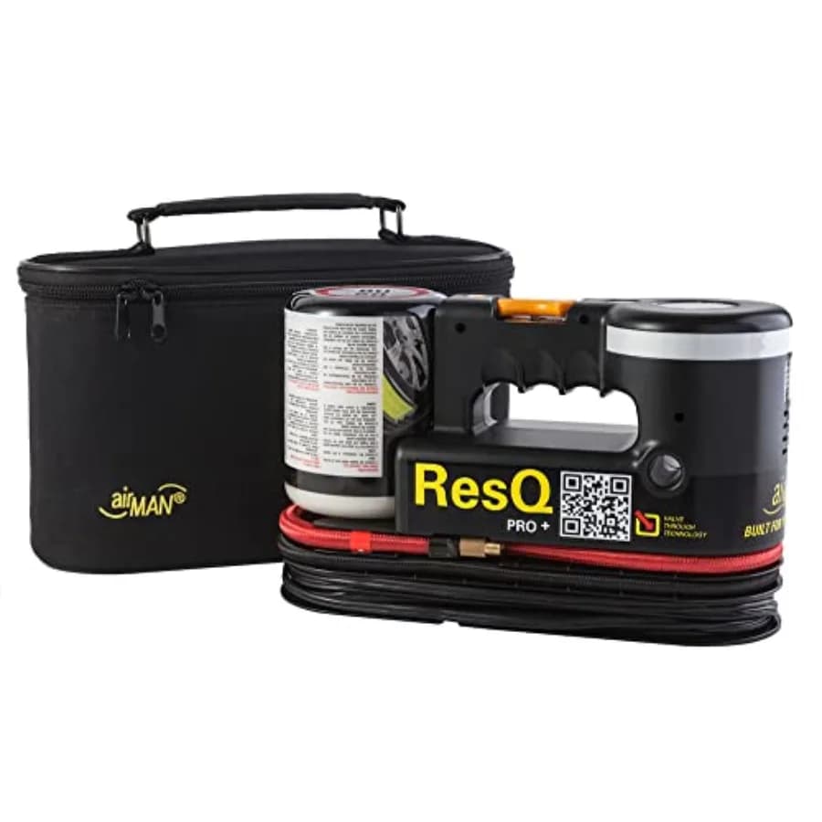 Kit di Riparazione Pneumatici ResQ Pro+ con Compressore 12V, Luce LED e Sigillante Ecologico, Gonfiatore Portatile d'Emergenza per Auto e SUV