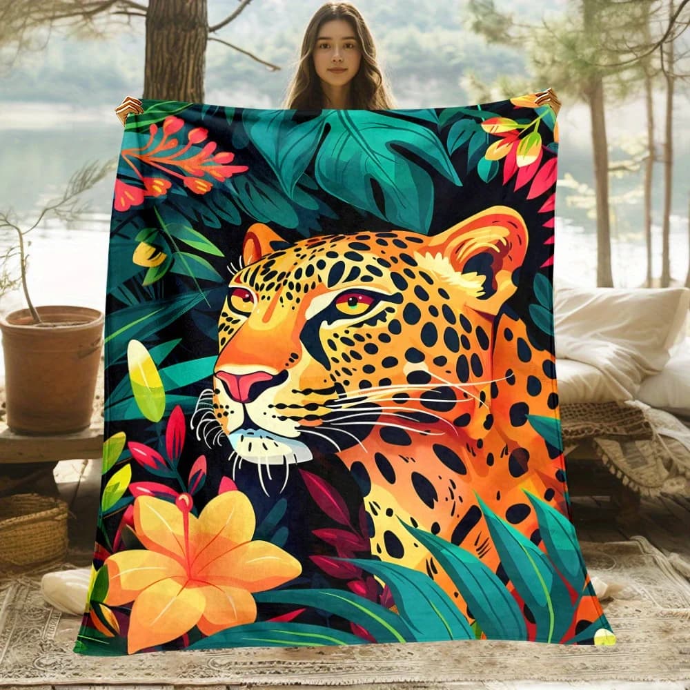 Coperta in flanella con stampa leopardata, accogliente, leggera, morbida e calda per divano, letto, viaggi, campeggio | Disponibile in Diverse Taglie