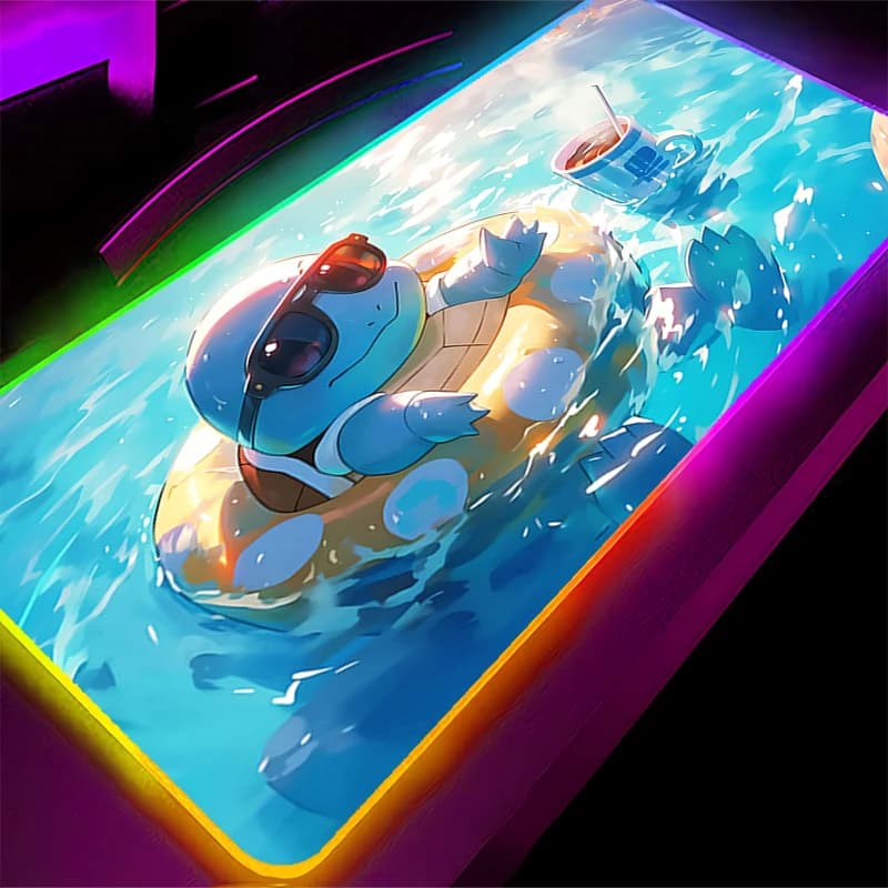 Mouse mat with backlight RGB Pokemon Squirtle Gamer Large mouse pad for computer with LED Mouse mat with locked edge Gameplay accessories Keyboard mat