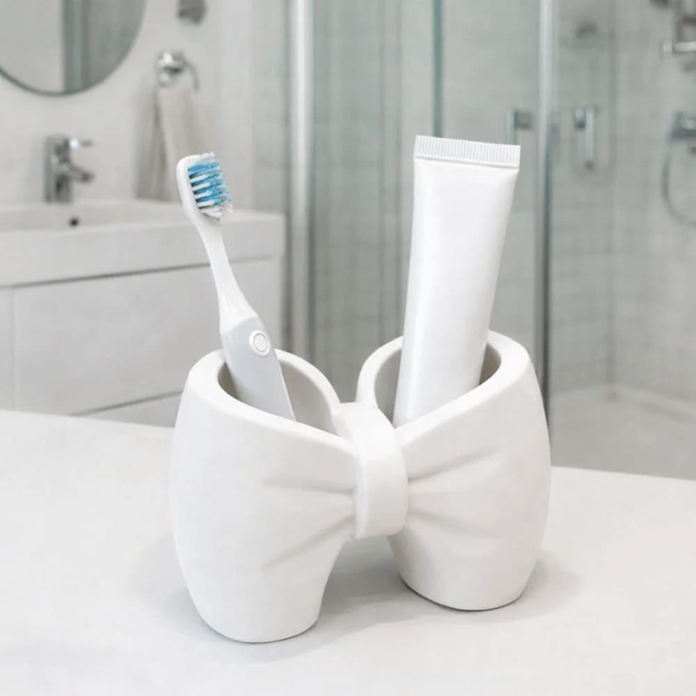 Portaspazzolino a Forma di Fiocco in Plastica, Leggero e Decorativo, Portaspazzolino e Dentifricio, Grazioso Portapenne per il Bagno