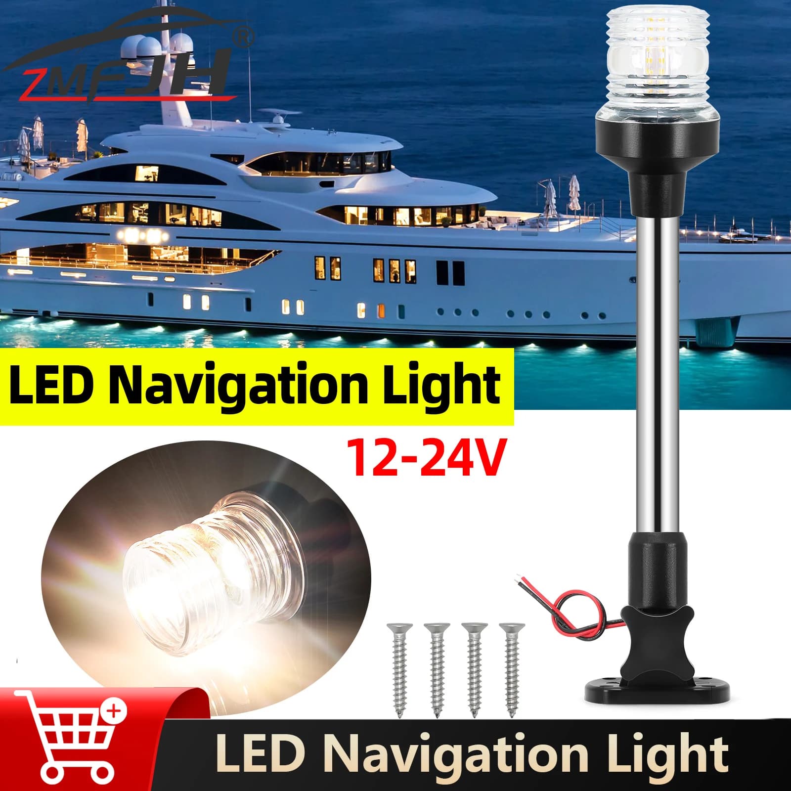 Luce di Navigazione LED per Barche 6/12 Pollici, Luce di Ancoraggio Pieghevole, Lampada di Segnalazione per Imbarcazioni e Yacht, Accessori 12V 24V