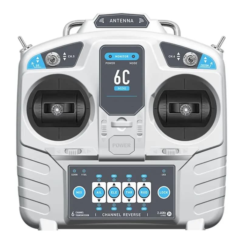 Sistema radio FEDI-MC6C Mini V2 2.4G 6CH con trasmettitore e ricevitore per il controllo di aerei RC, droni, multirotori, elicotteri e barche.