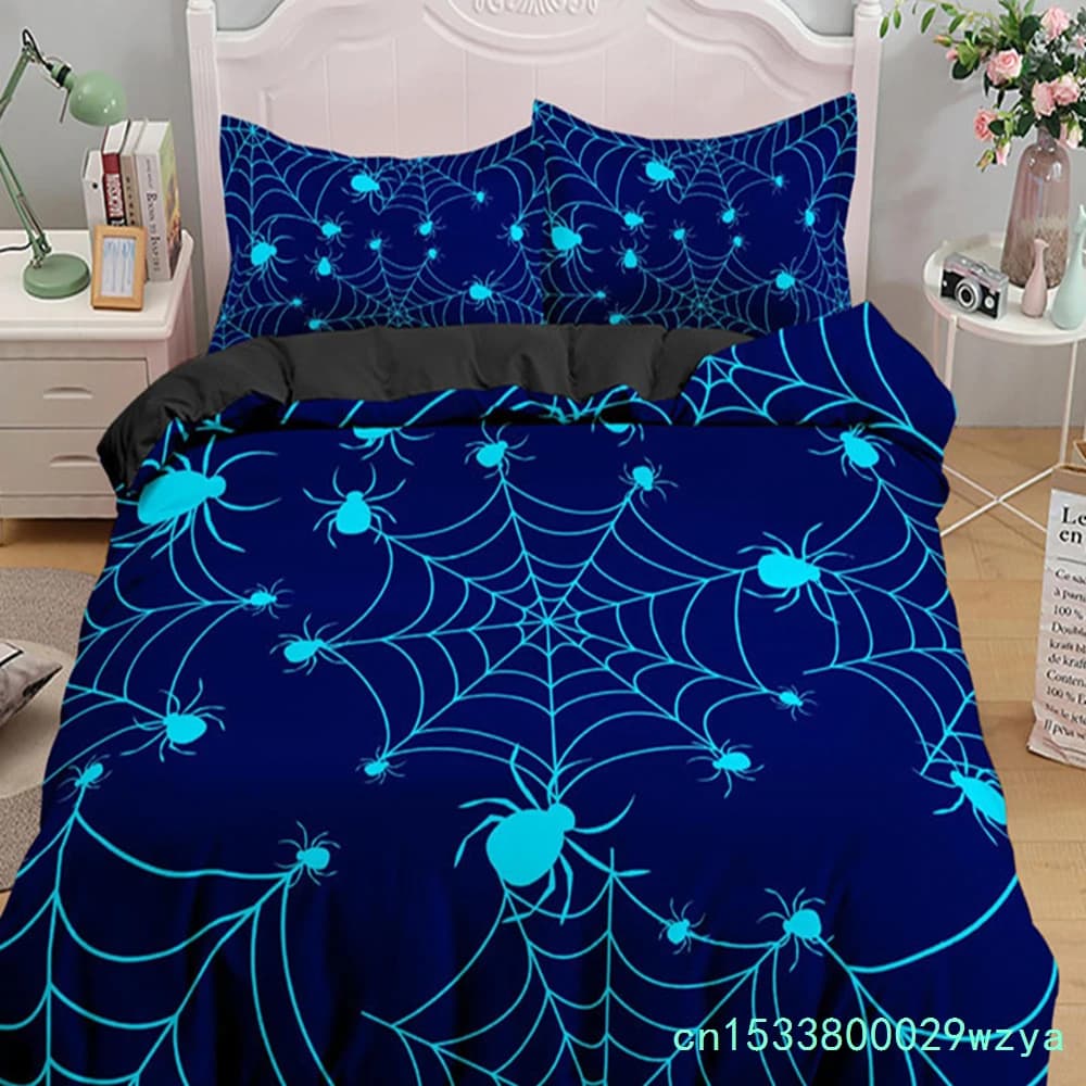 Scary Spider Bedding Set Queen Size Soft 3D Print Duvet Cover Set Halloween Theme Comforter Cover With Pillowcases Bedroom Decor