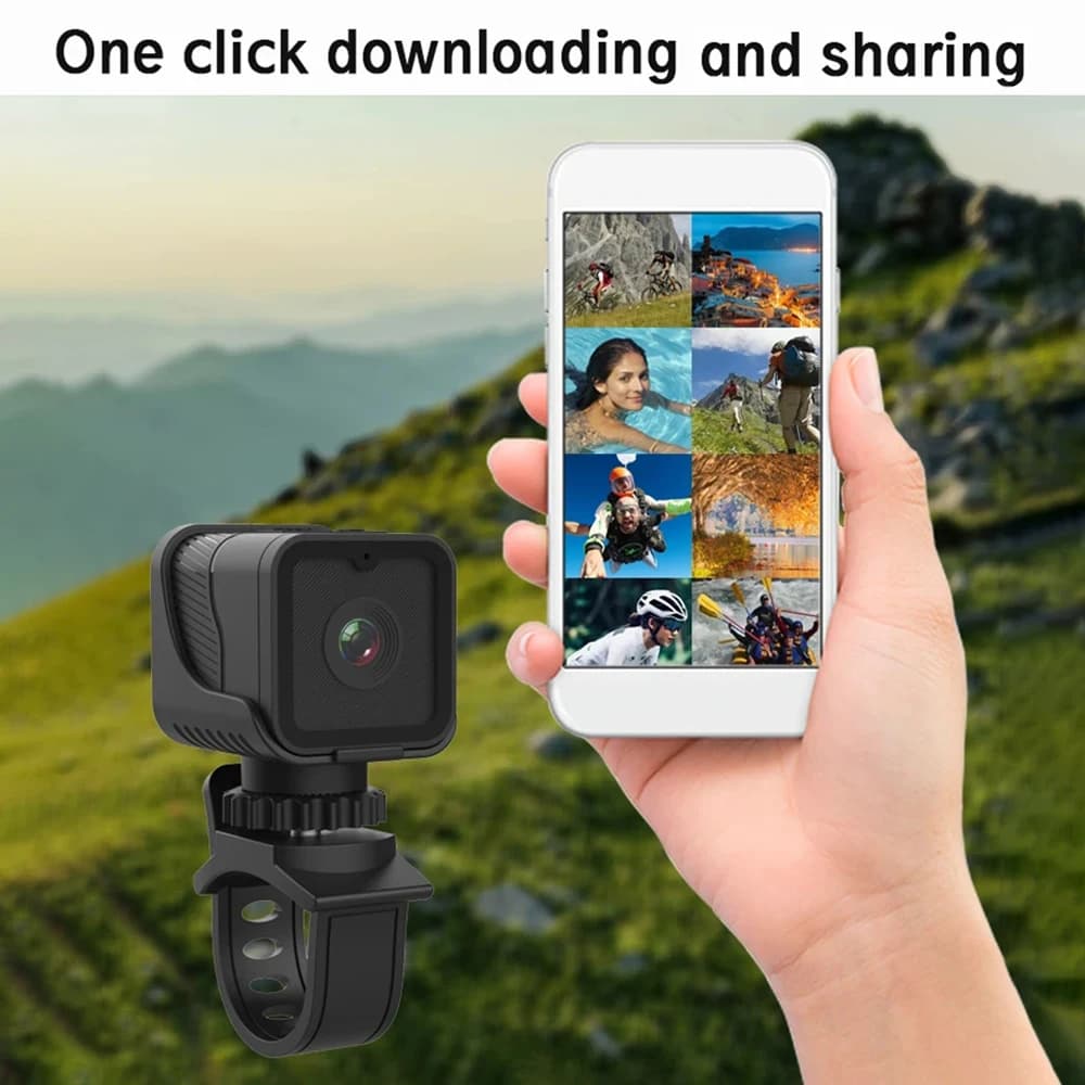 Mini Action Camera 1080P HD Portatile Impermeabile con WiFi Hotspot per Moto e Bici, Registratore di Guida