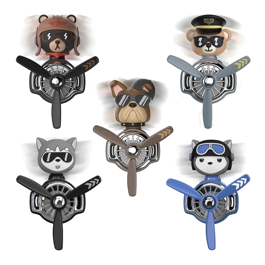 Diffusore di profumo per auto con orsetto bulldog pilota bobblehead, accessorio divertente e girevole per la ventilazione, decorazione divertente e originale