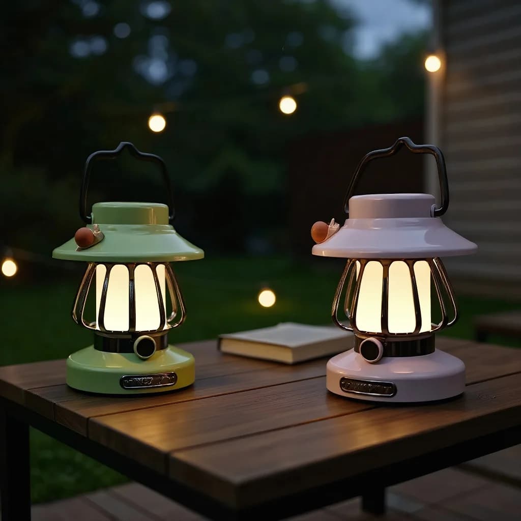 Lampada da Campeggio Portatile Ricaricabile con Design a Lumaca Retrò, Luce Notturna per Tenda, Illuminazione d'Atmosfera per Cortile ​