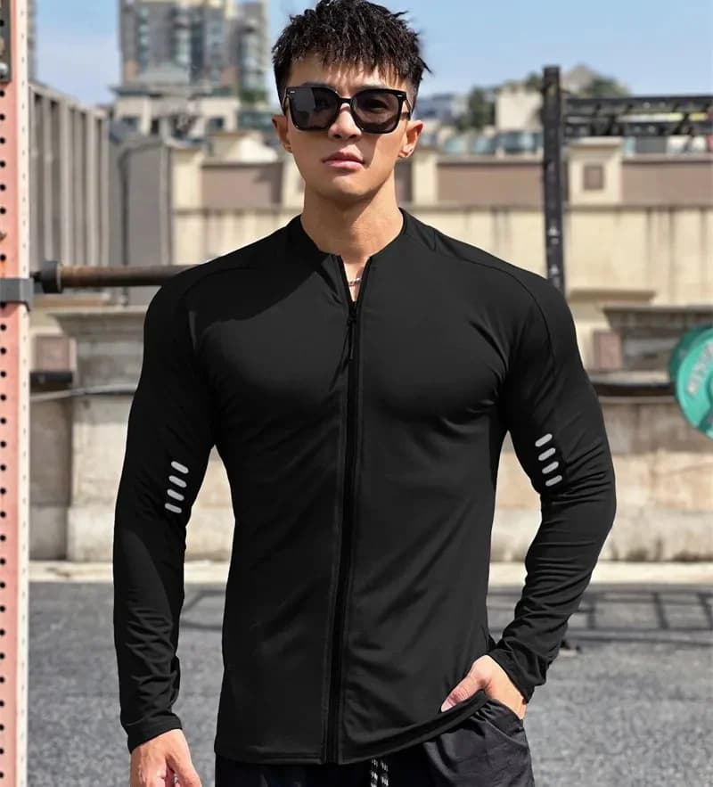 Men's Cardigan Compression T-shirt with Hinge Slim Fit Slim Fit T-Shirt Long Sleeve Elasticity Gym T-Shirt