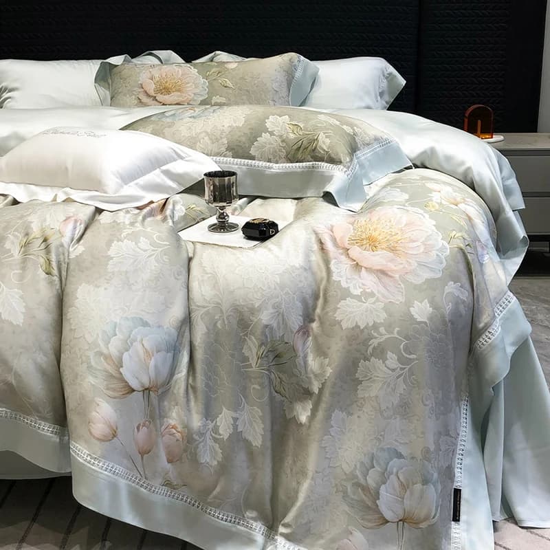 800TC Lyocell Eucalyptus Fiber Soft Septic Cooling Flowers Stamps Bed linen Set Bed linen Copripiumin Sheet/Lenzuolo with corners Faithful 4 pieces