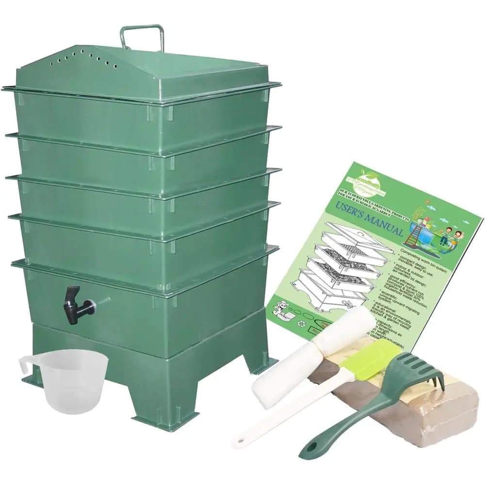 Composter a 4 Livelli per Vermicompostaggio - Sistema Ecologico di Riciclaggio Rifiuti per Interni/Esterni