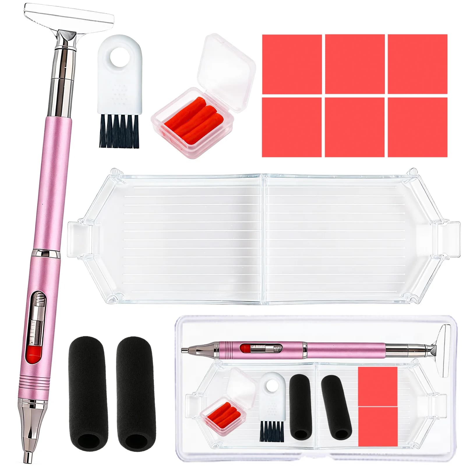 Set di 14 Strumenti per Diamond Art: Penne Ricaricabili con Cera e Punte Autoadesive in Metallo per Pittura 5D e Nail Art