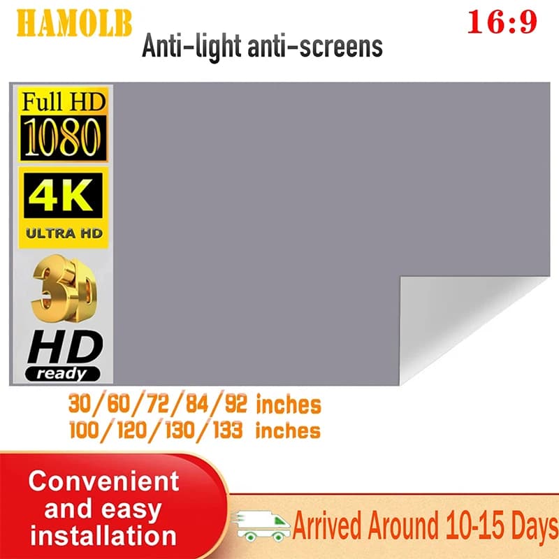 Portable Projector Screen Simple Curtain 16:9 Anti-Light 60/72/84/92/100/120/130/133 Inches Projection Screens for Home for DLP